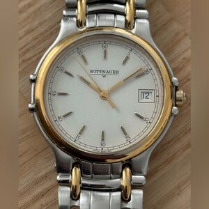 Wittnauer Vintage Luxury Watch Two-Tone Bracelet Case White Dial Date Window